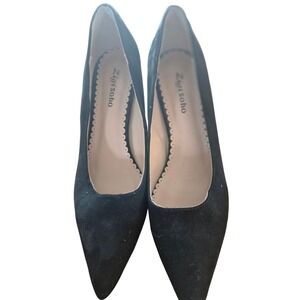 Zigisoho Women Black Suede Pointed Toe Block Heel Pumps Shoes Size 10